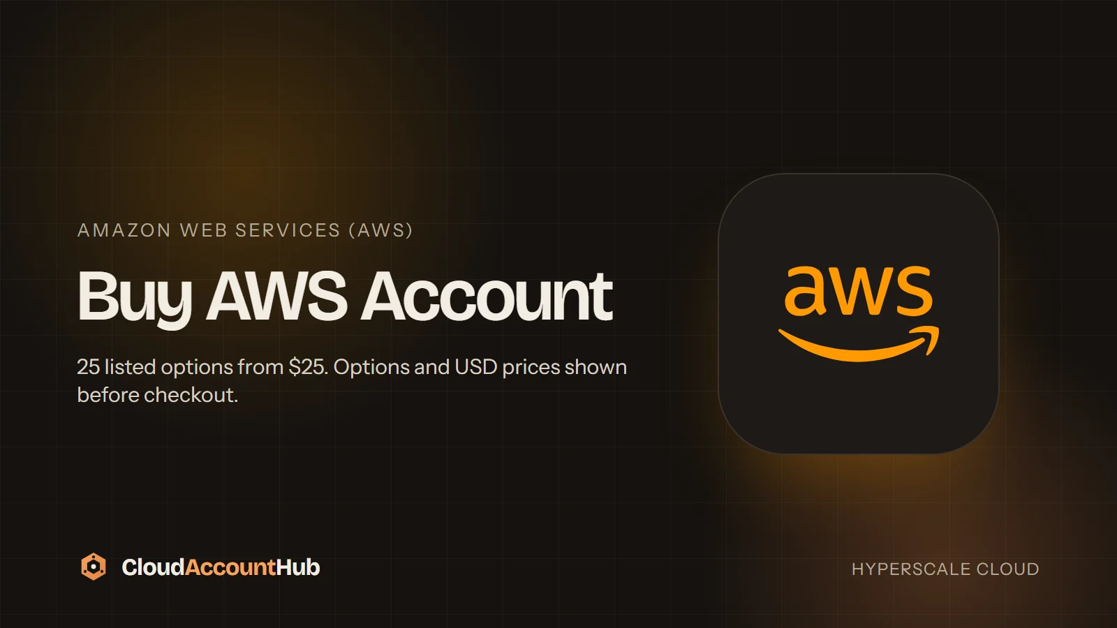 Buy AWS Account listing with AWS mark, CloudAccountHub