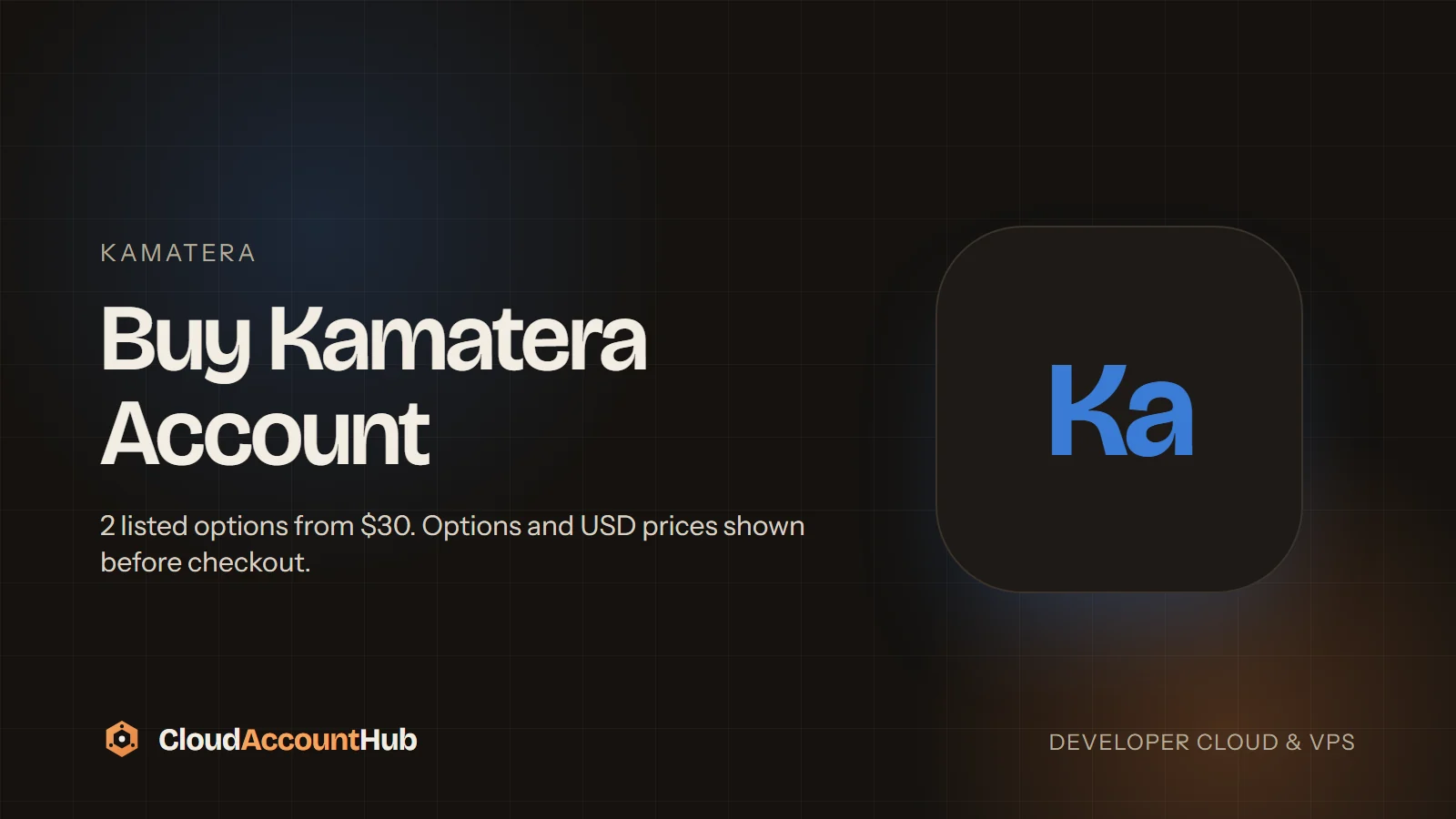 Buy Kamatera Account listing with Kamatera mark, CloudAccountHub