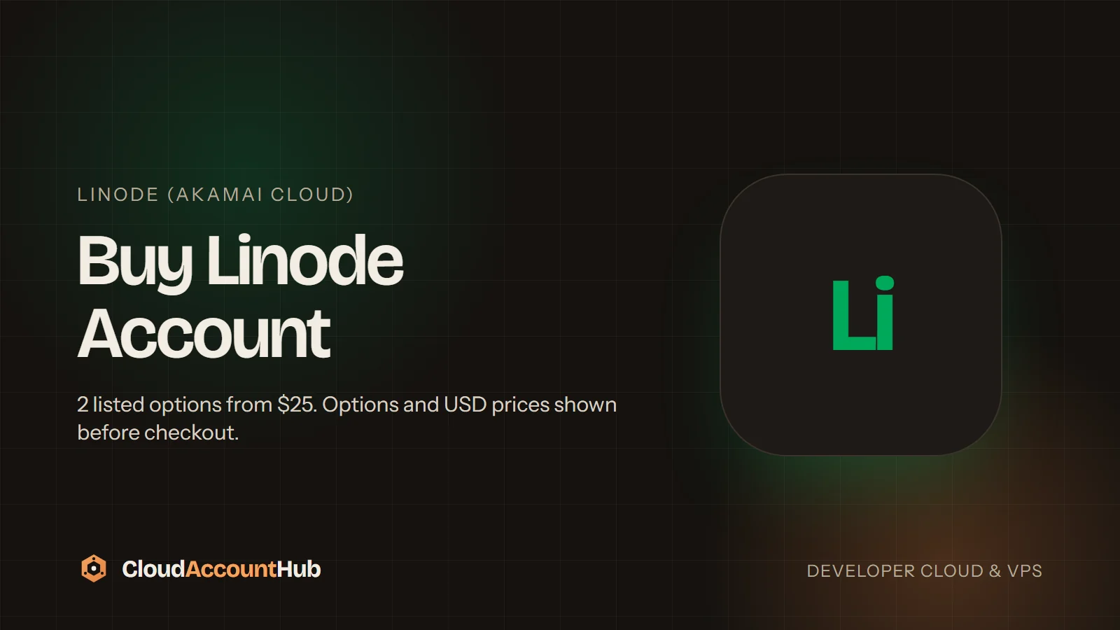 Buy Linode Account listing with Linode mark, CloudAccountHub