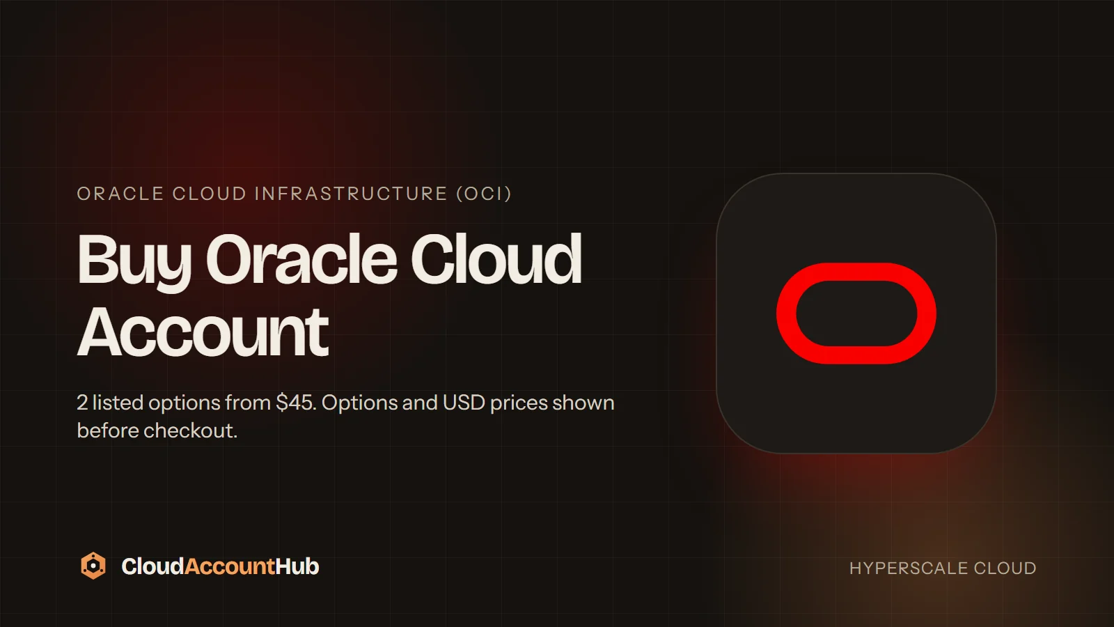 Buy Oracle Cloud Account listing card for Oracle Cloud Infrastructure tenancies on CloudAccountHub